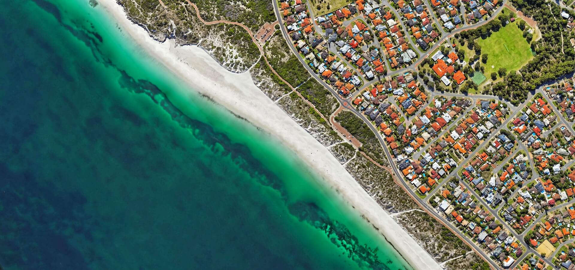 arieal view of costal village
